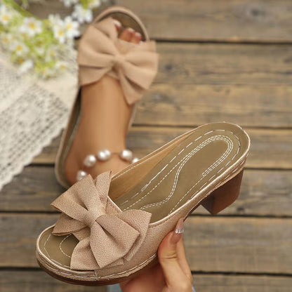 Women's Bow Detail Block Heel Mules