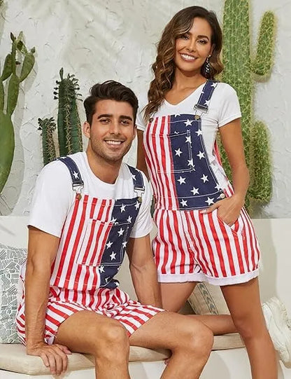 Unisex American Flag Short Overalls