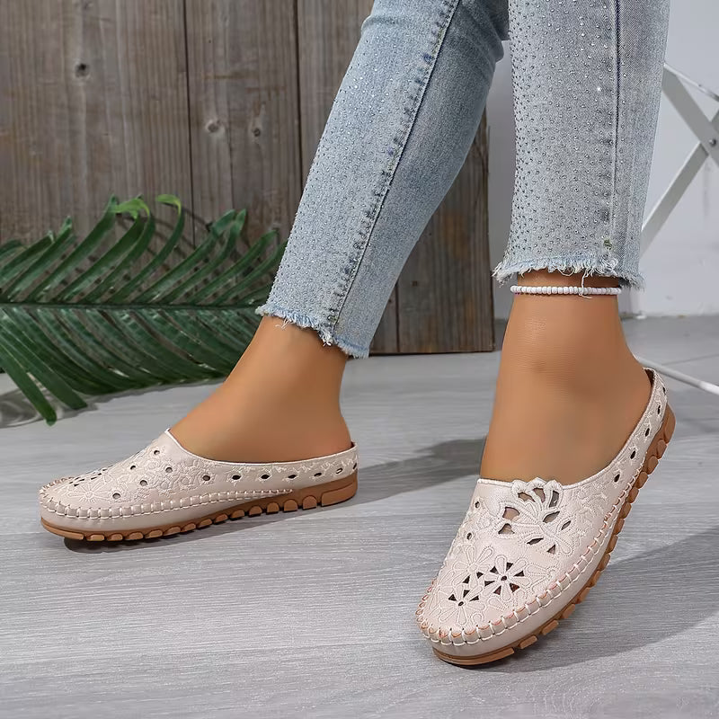 Women's Floral Cut-Out Mule Flats