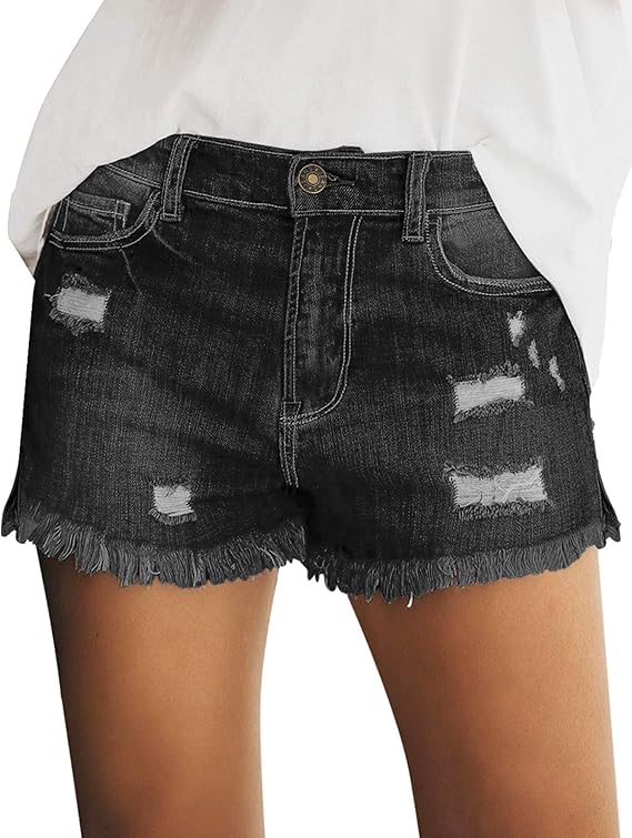 Women's Distressed Frayed Hem Denim Shorts