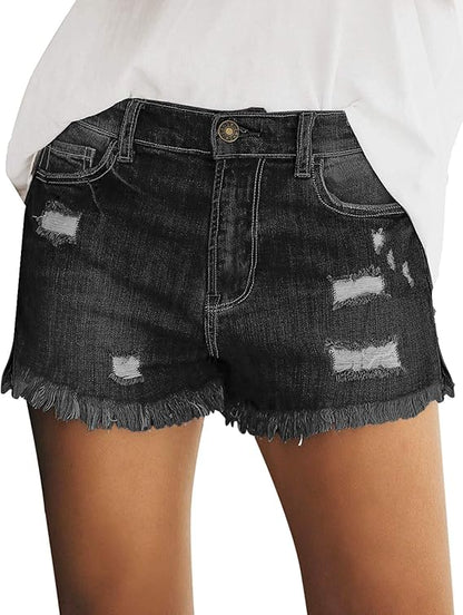 Women's Distressed Frayed Hem Denim Shorts