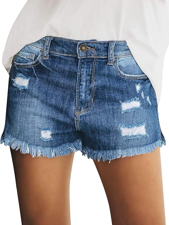 Women's Distressed Frayed Hem Denim Shorts