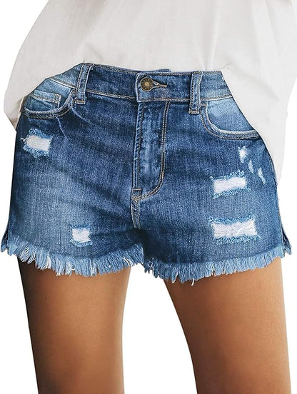 Women's Distressed Frayed Hem Denim Shorts