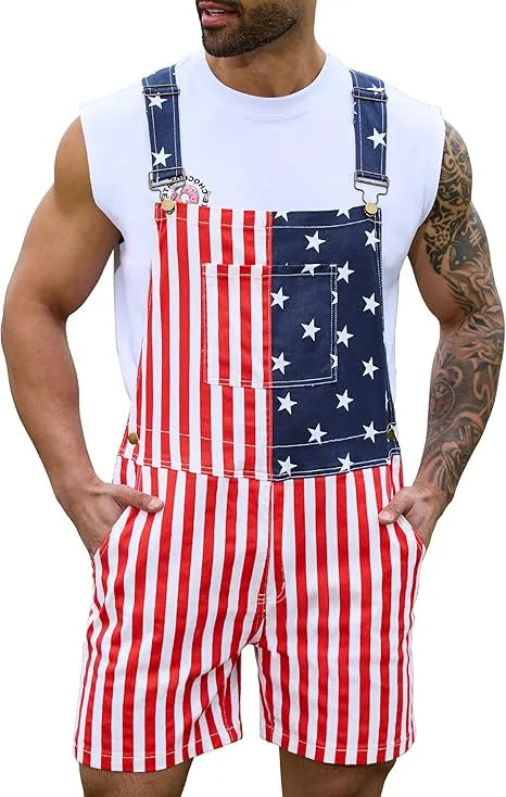 Unisex American Flag Short Overalls