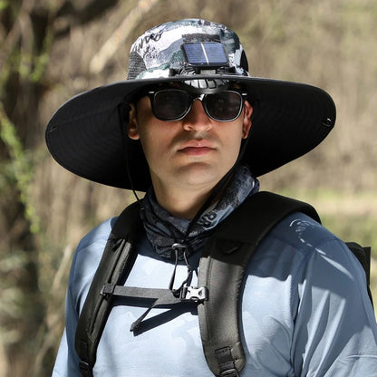 Unisex Wide Brim Outdoor Sun Hat with Solar Fan
