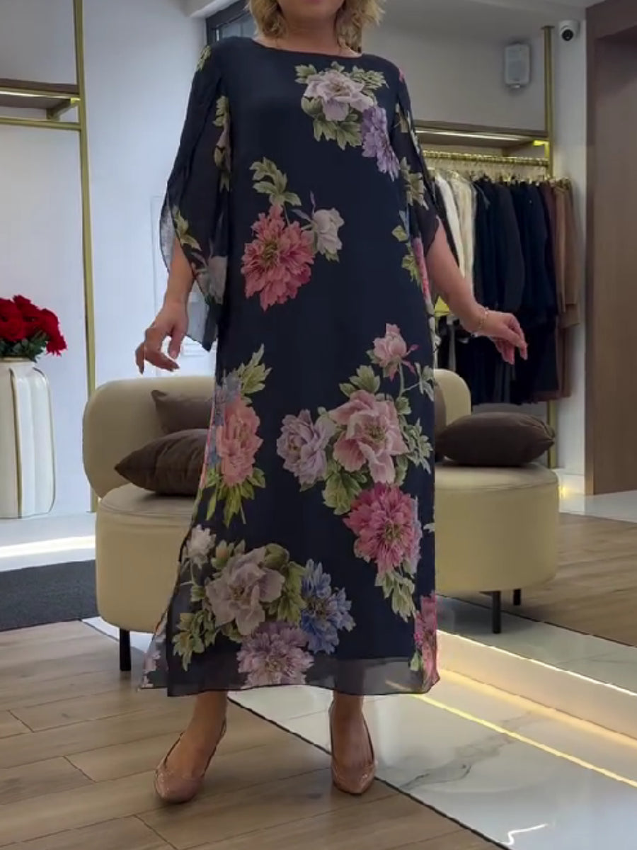 Women’s Floral Chiffon A-Line Maxi Dress