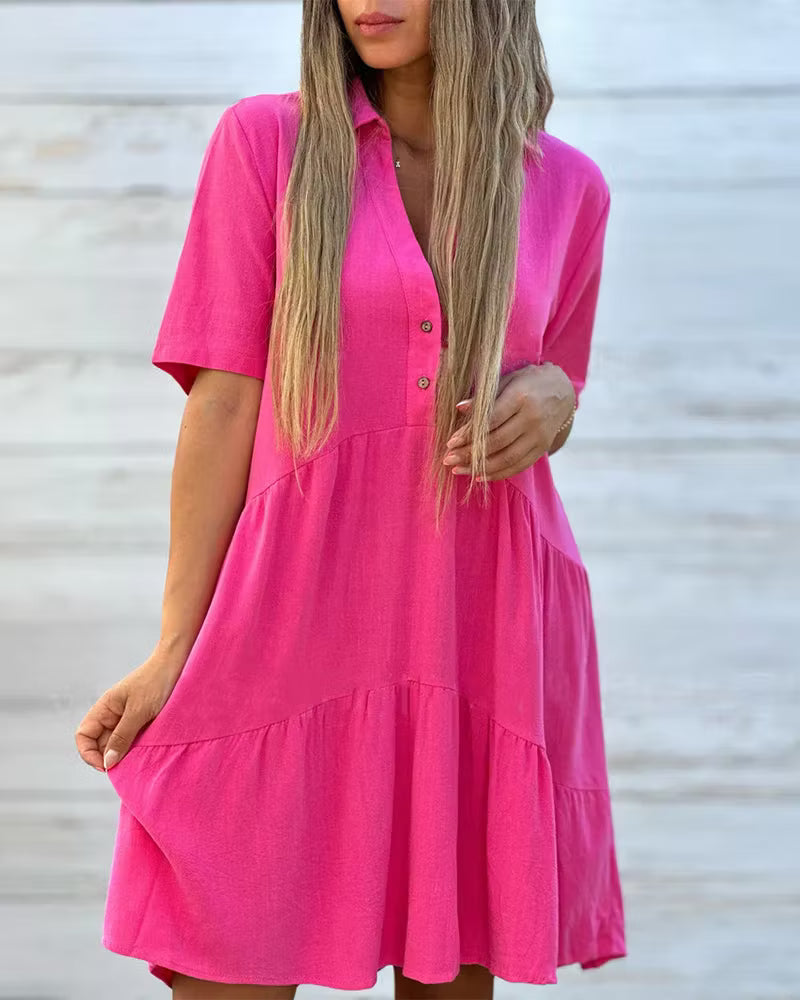 Women's Button-Front Collared Tiered Dress