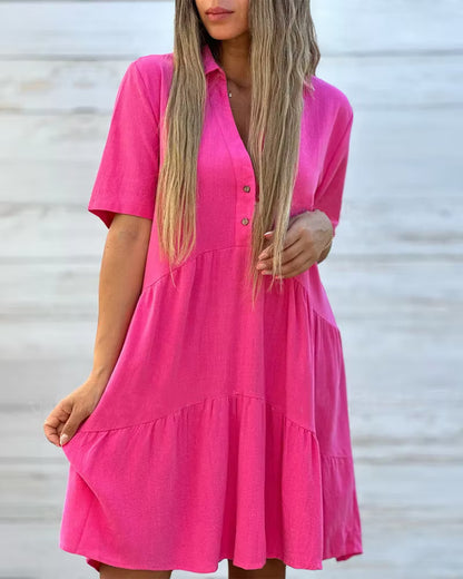 Women's Button-Front Collared Tiered Dress