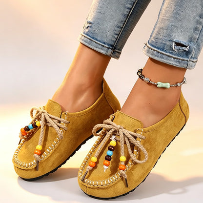 Women's Beaded Lace-Up Loafers