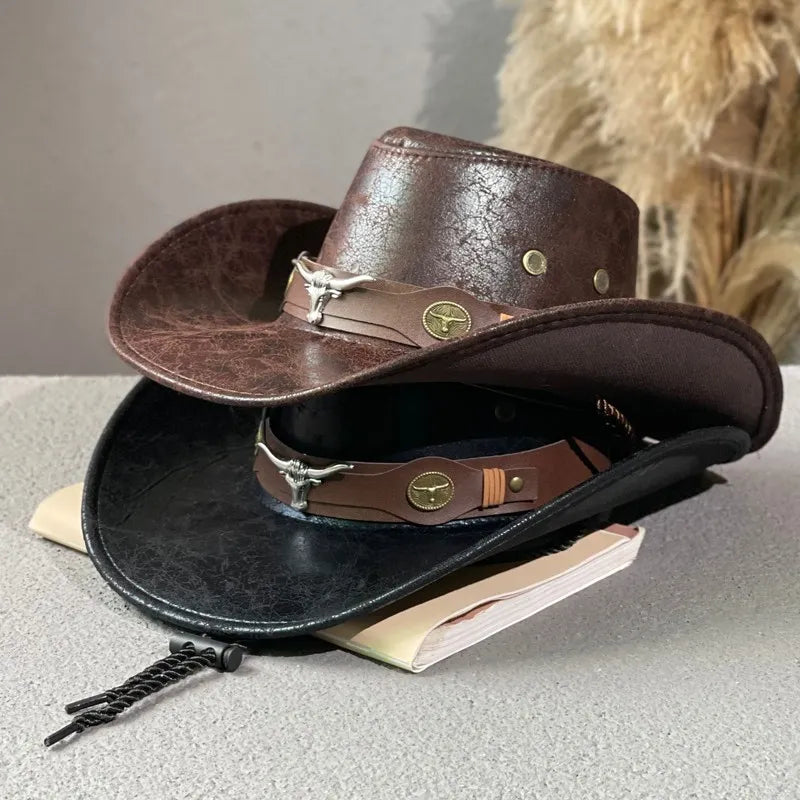 Men's Leather-Look Cowboy Hat with Band Detail