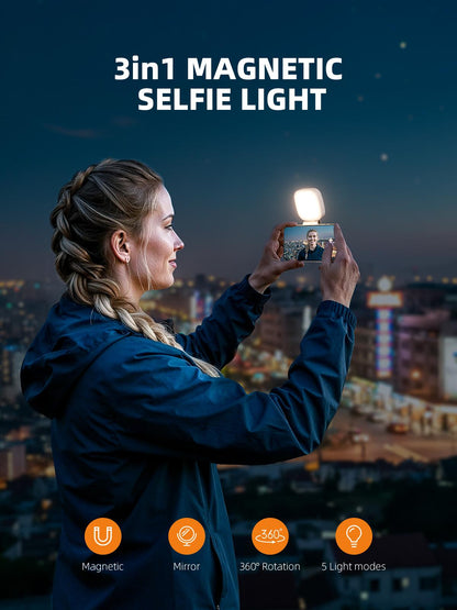 Magnetic Phone LED Selfie Light with Mirror