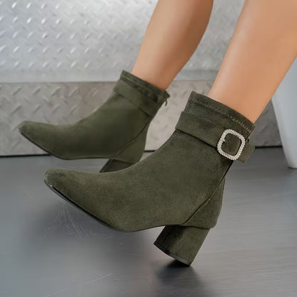 Women's Buckle Ankle Boots with Square Toe