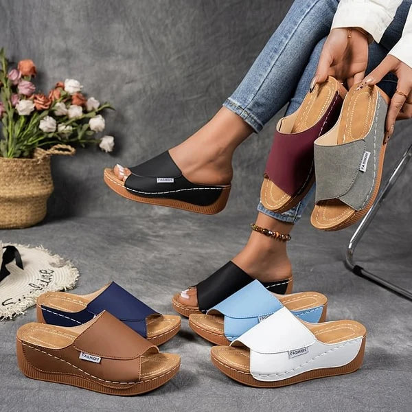 Women’s Leather-Effect Wedge Sandals