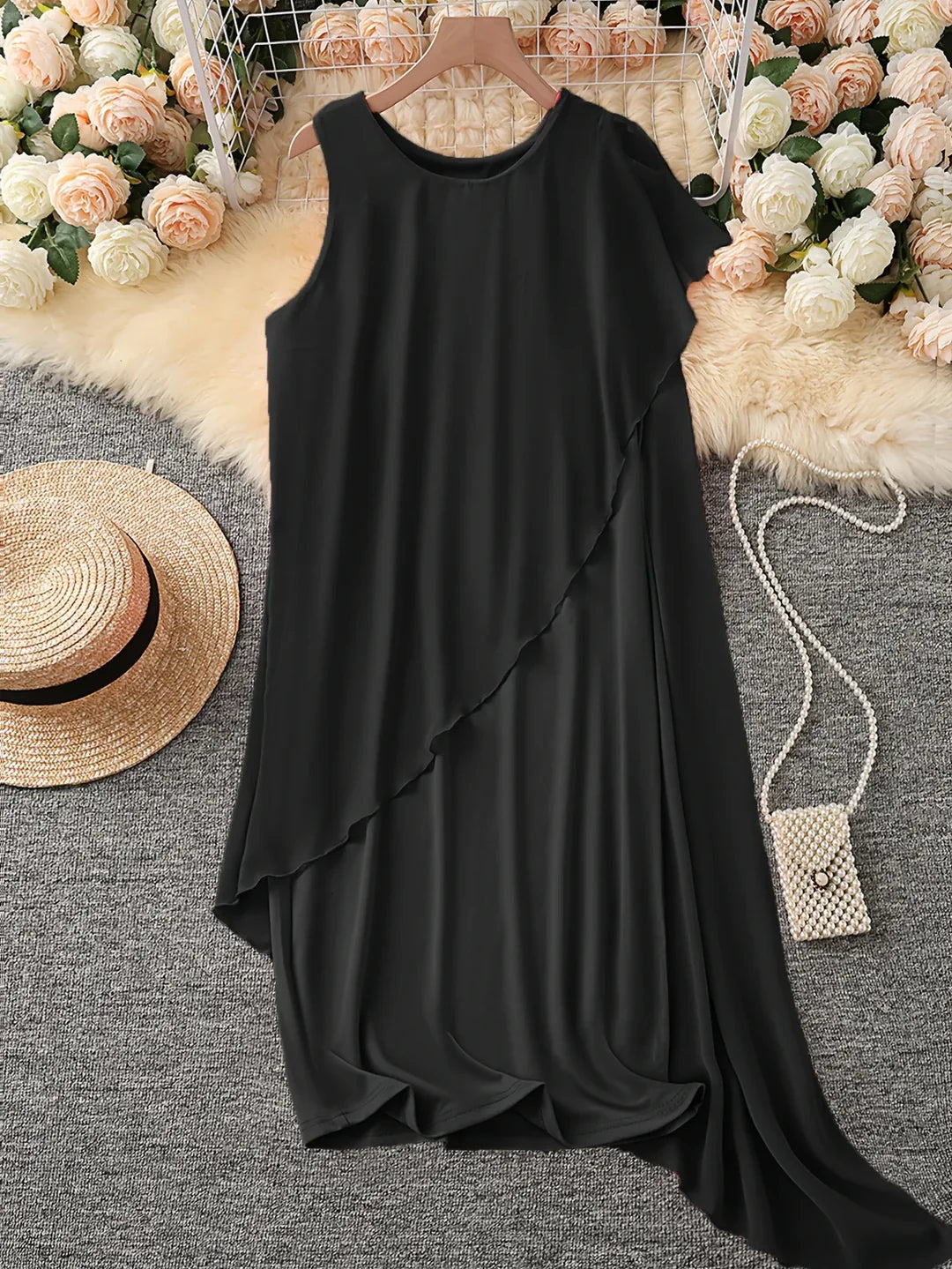 Women's Sleeveless Asymmetrical Layered Midi Dress