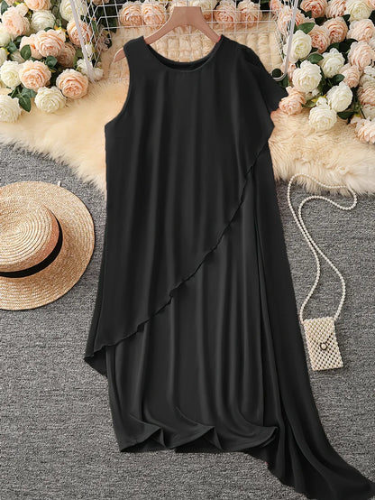 Women's Sleeveless Asymmetrical Layered Midi Dress