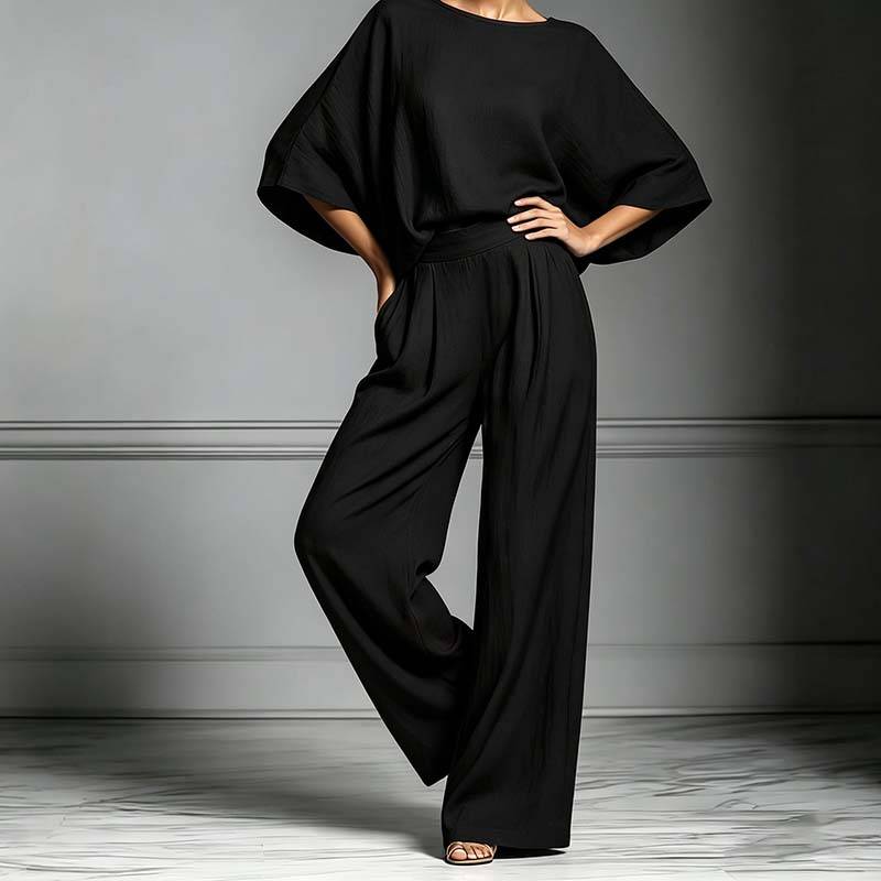 Women's Relaxed Batwing Top & Wide-Leg Pants Set