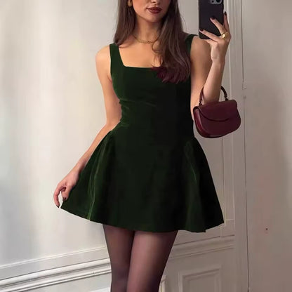 Women's Velvet Square-Neck Flared Dress