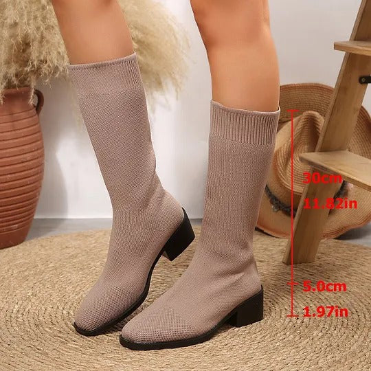 Women's Knit Ankle Boots with Block Heels