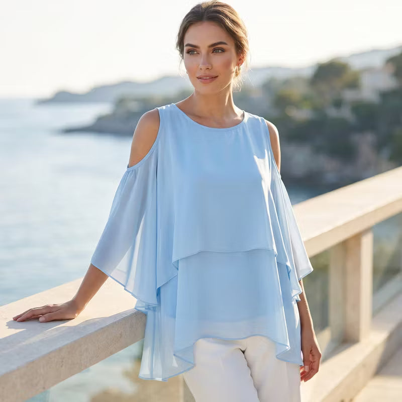 Women's Layered Cold-Shoulder Blouse