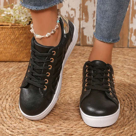 Quilted Lace-Up Casual Sneakers