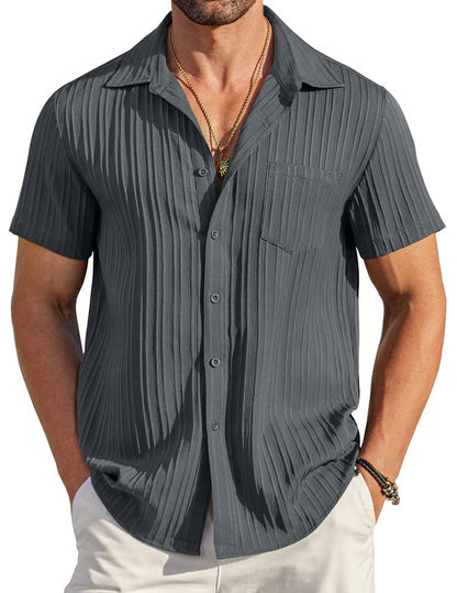 Men's Textured Button-Up Short Sleeve Shirt