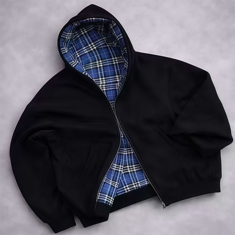 Unisex Reversible Plaid Hoodie