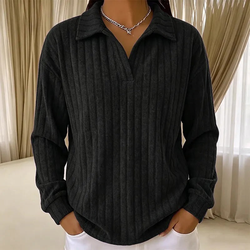 Women's Ribbed Collared V-Neck Sweater