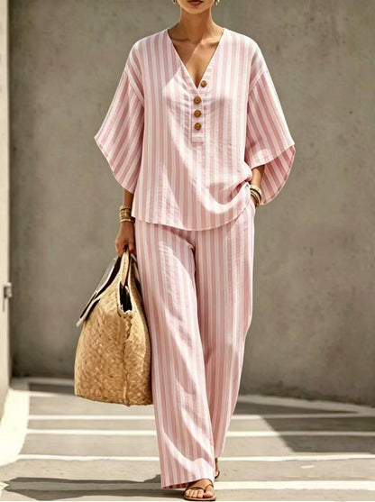 Women's V-Neck Wide-Leg Pants Set