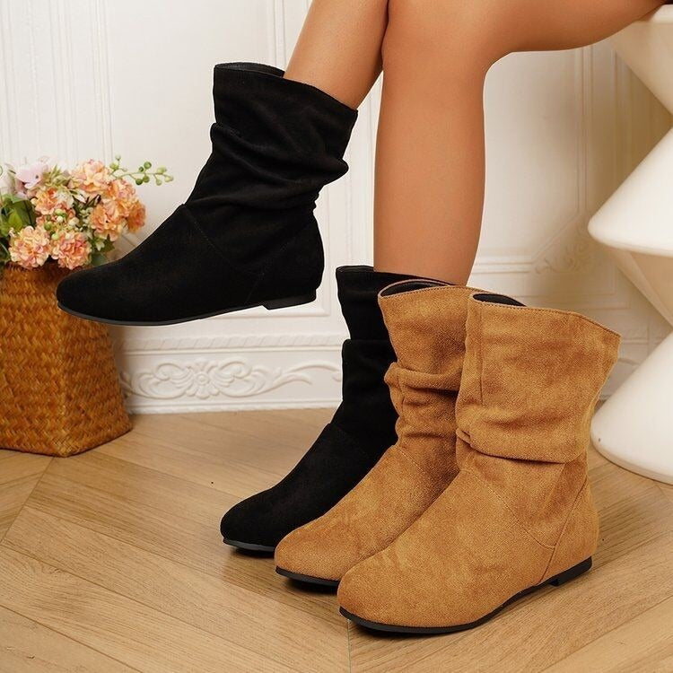 Women's Ruched Flat Ankle Boots