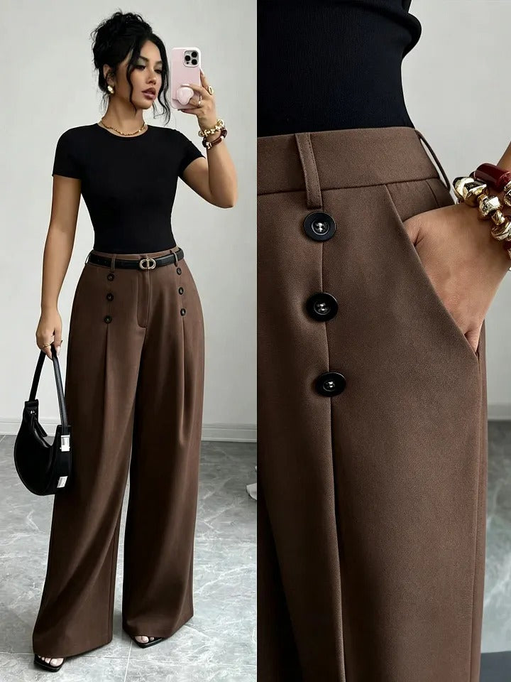Women's Wide-Leg Button-Front Dress Pants