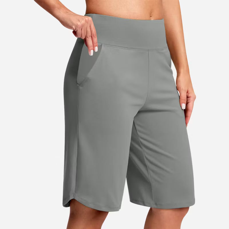 Women's High-Waist Bermuda Shorts with Pockets