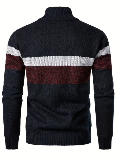 Men's Textured Quarter-Zip Stand Collar Sweater