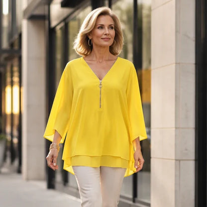 Women’s Layered V-Neck Zip-Front Top