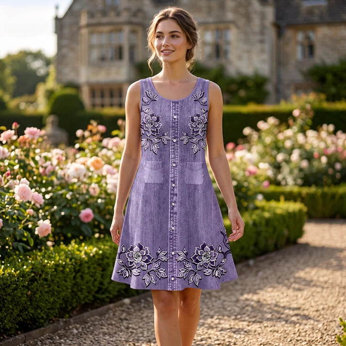 Women's Sleeveless Floral Button-Down Dress