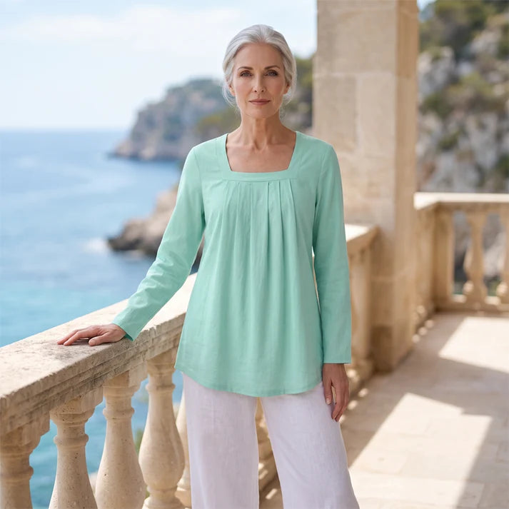 Women's Pleated Square Neck Top
