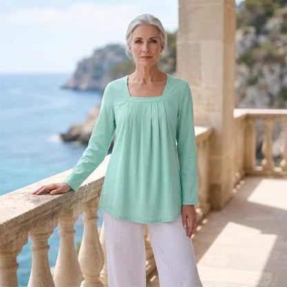 Women's Pleated Square Neck Top