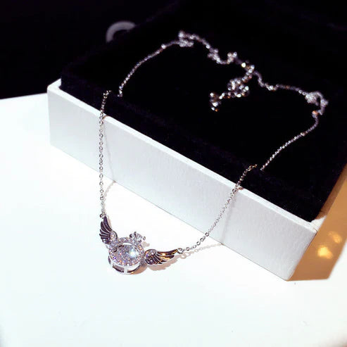 Women's Angel Wing Crystal Pendant Necklace