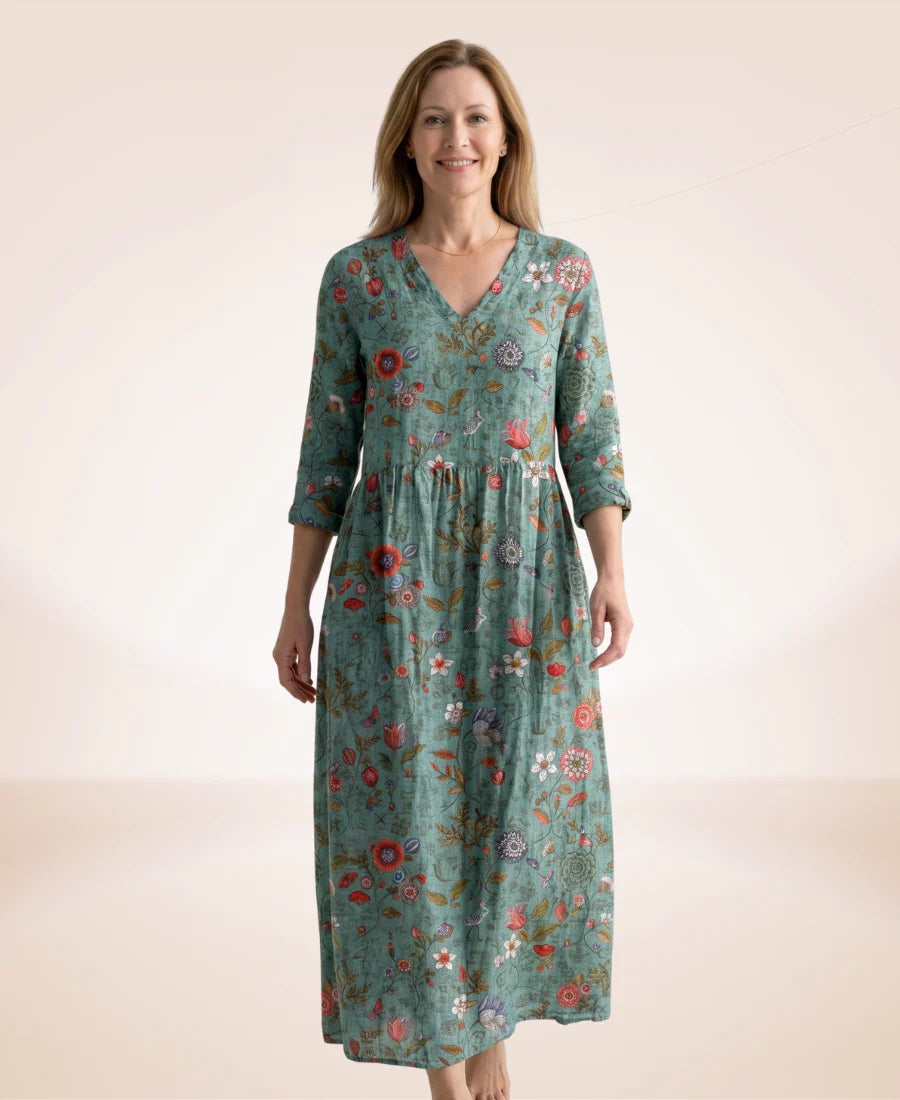 Women’s Floral V-Neck Cotton-Blend Maxi Dress