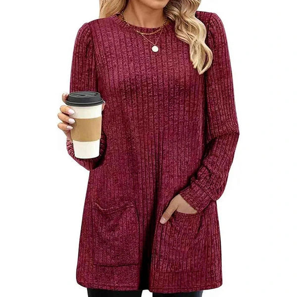 Women's Ribbed Knit Dress with Front Pockets