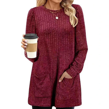Women's Ribbed Knit Dress with Front Pockets