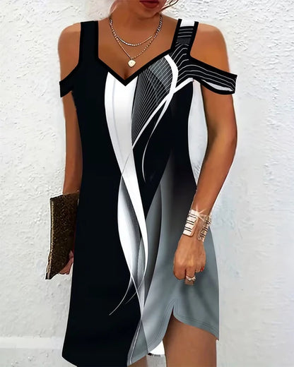 Cold-Shoulder Printed Mini Dress