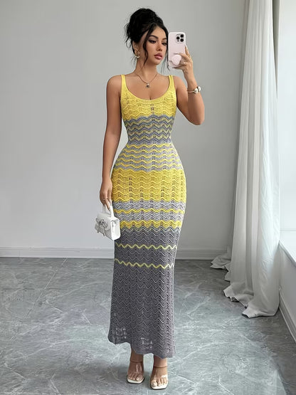 Women's Crochet Knit Sleeveless Maxi Dress