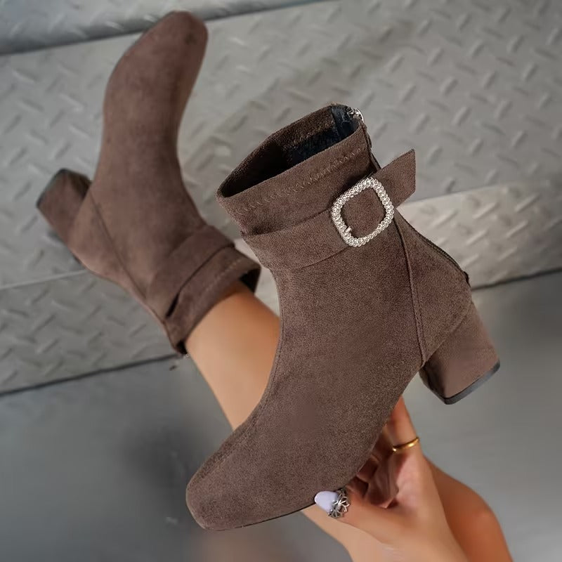Women's Buckle Ankle Boots with Square Toe