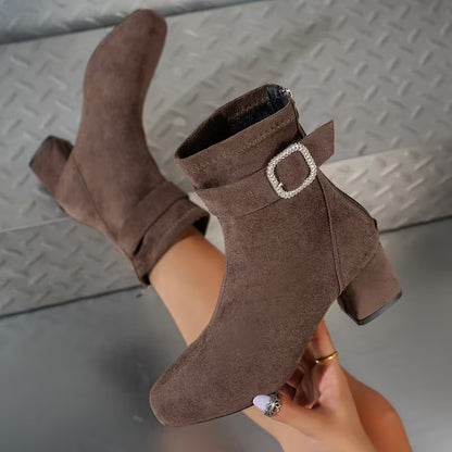 Women's Buckle Ankle Boots with Square Toe