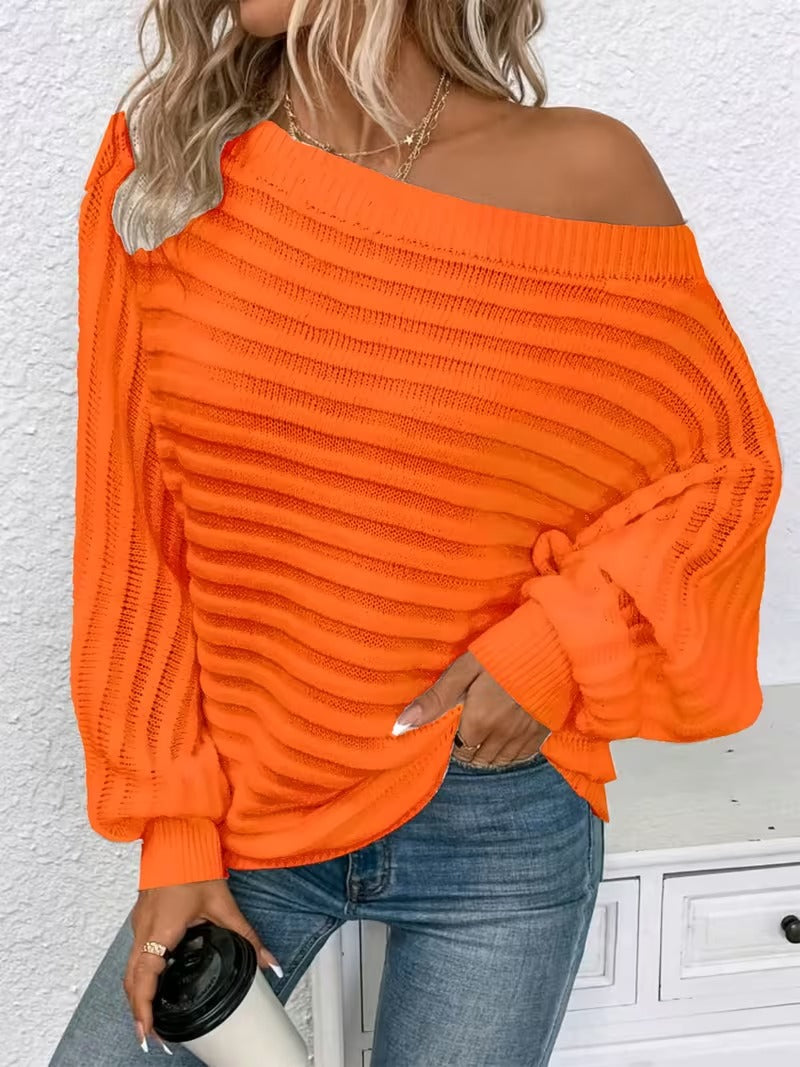 Women’s Ribbed Off-Shoulder Pullover Sweater