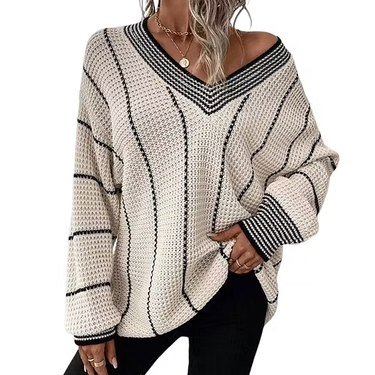 Women's Striped V-Neck Sweater