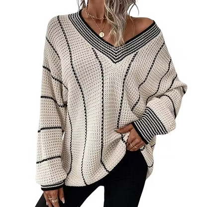 Women's Striped V-Neck Sweater