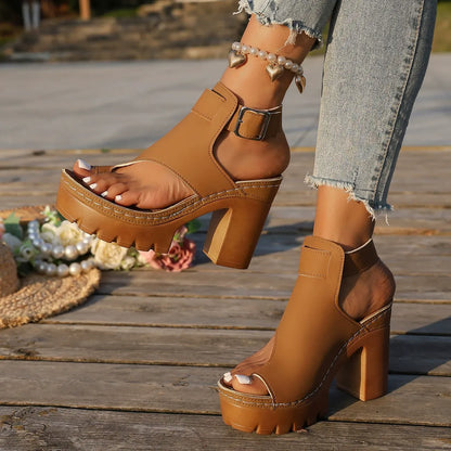 Women's Buckle Strap Platform Heel Sandals