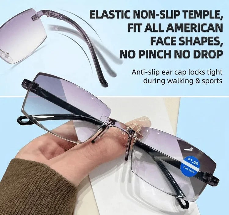 Rimless Reading Glasses with Rectangular Frames