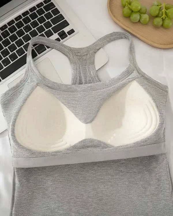Women’s Ribbed Tank Top with Built-In Bra